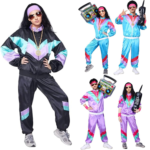 Herr Dam 80-tals 90-tals Skaloverall Kostym Sport Träningsdräkt Hip Hop Maskerad Outfit Purple 2XL