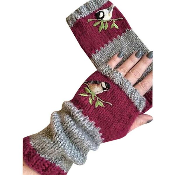 Dame broderede handsker med syninger _ lange retro modehandsker Red wine