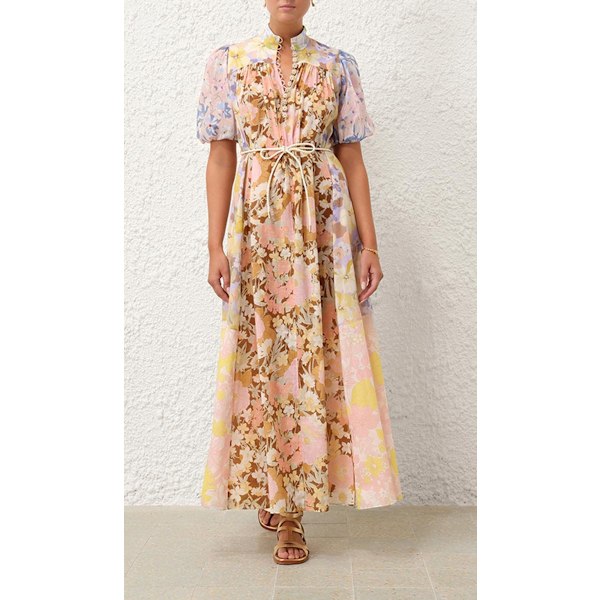 POP PUFF ÄRM MAXIKLÄNNING Dam Sommarklänningar Blommig Solklänning Retro Ståkrage Knytdetalj Midi Semester Långklänningar 2XL