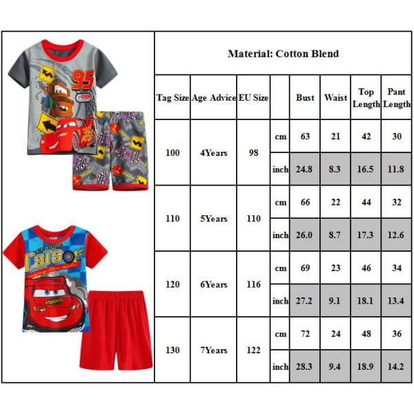 Barn Cartoon Bilar Tryck Pyjamas Pyjamas Set Barn Pojkar Flickor Casual Nattkläder C 6 Years / EU 122