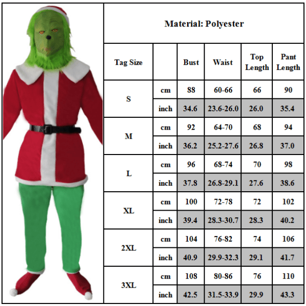 Monsterdräkt Jul Päls Vuxen Jultomte Kostym Grön Outfit L