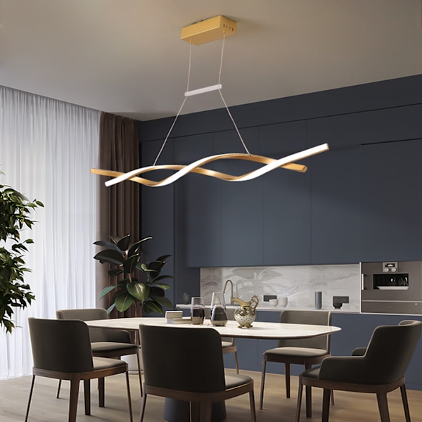 [3 dagars leveranstid] LED Pendellampa - Pendellampa för matbord - Steglöst dimbar taklampa - 100 cm höjdjusterbar lampa med fjärrkontroll Gold
