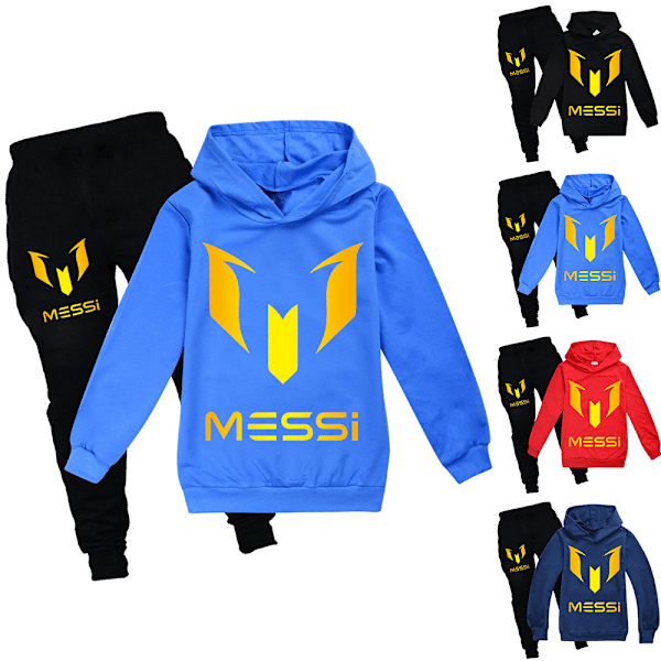 7-14 år Messi barn tonåringar fotboll fotboll hoodies träningsset huvtröjor + byxor Navy blue 130cm