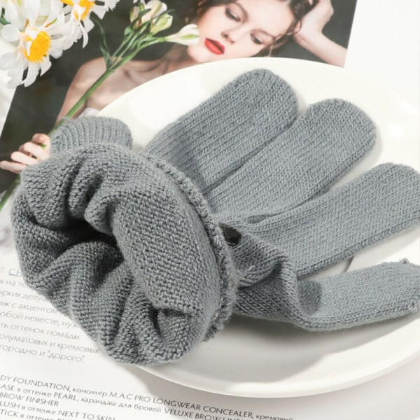 Handskar med katt- och print för kvinnor, modetrendshandskar gray
