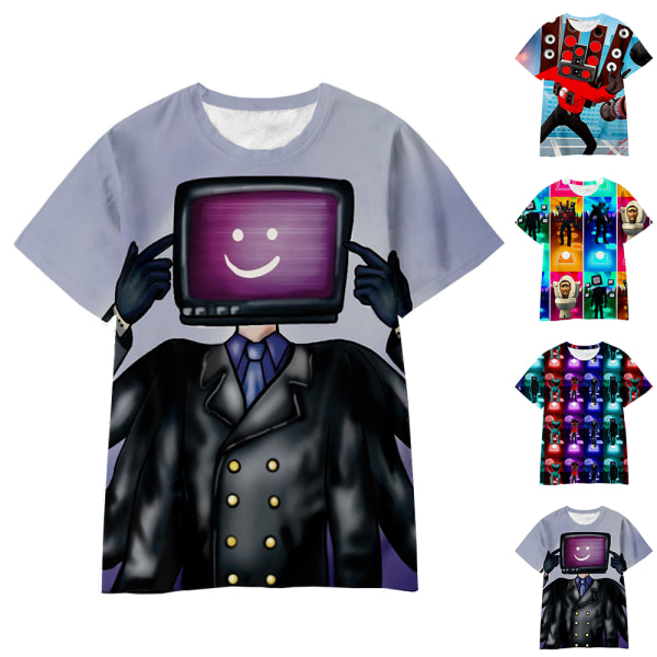 Skibidi Toalett TV Man Barn 3D Print T-Shirt Pojke Tjej Sommar Kortärmad T-tröja D 9-10 Years