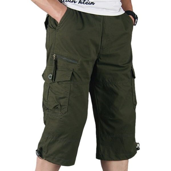 Herr Sommar Enkla Fritids Multi-Pocket Cargo Shorts Army Green L