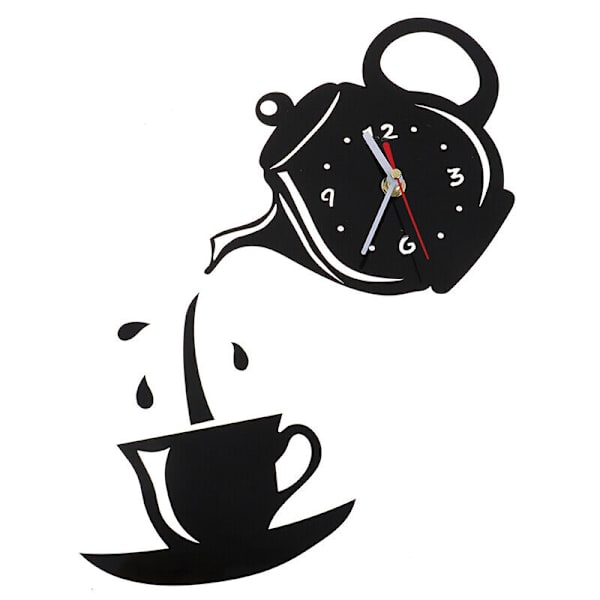 Diy Akryl Kaffe Kopp Tekanna 3d Väggklocka Kök Väggklockor Black
