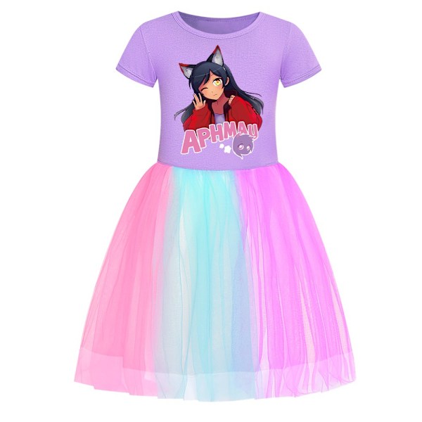 Flickor Prinsessa Aphmau Klänningar Kortärmade Klänningar Regnbågsklänningar Barn Födelsedagsfest Balklänning Purple 110cm