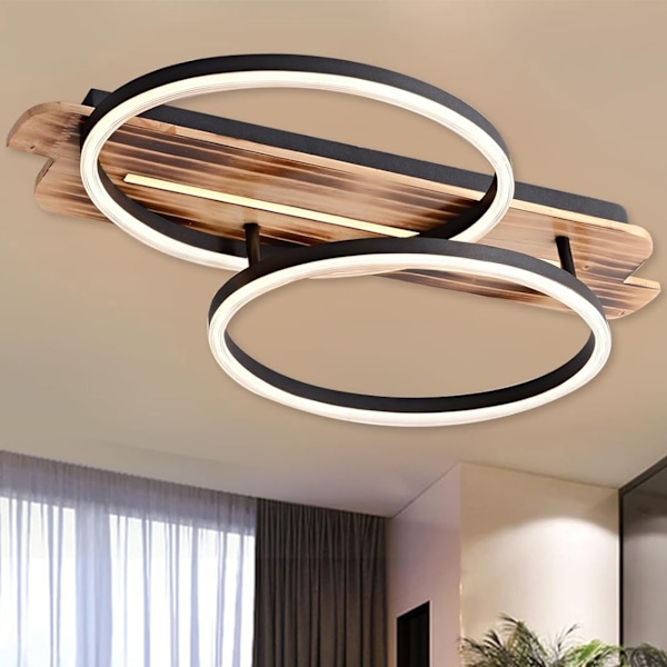 [3-dagers forsendelse] LED taklamper med tre - Trinnløs dimbar taklampe - 2 ringer moderne soveromslampe - Trespisestuelampe, med fjernkontroll 60x38cm