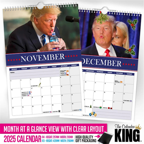 Donald Trump 2025 Seinäkalenteri Adventtikalenteri Haukkumiskalenteri 2025 Kotitoimiston seinäkalenteri
