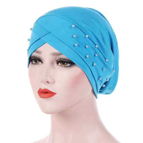 Kvinnors mode kors huvudduk cap och enkel gammal huvudduk Lake blue 56-58cm