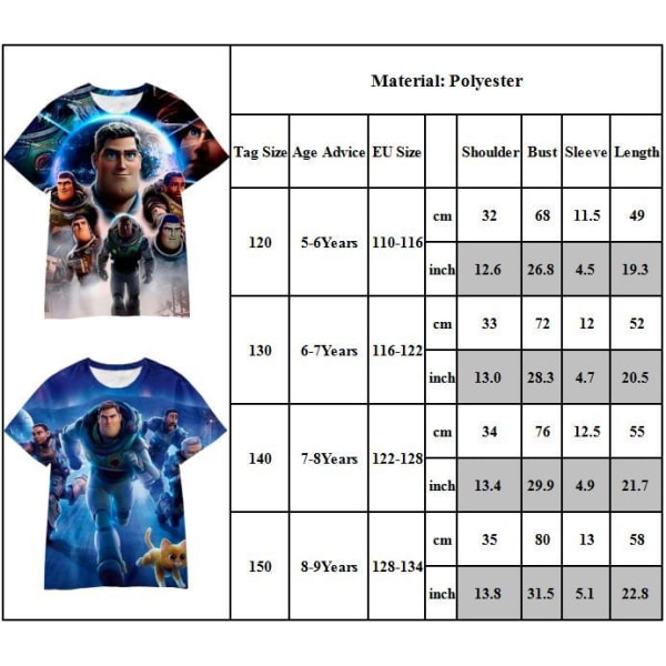 Buzz Lightyear 3D- printed T-shirt för Kids Boy Summer Tee B 150CM