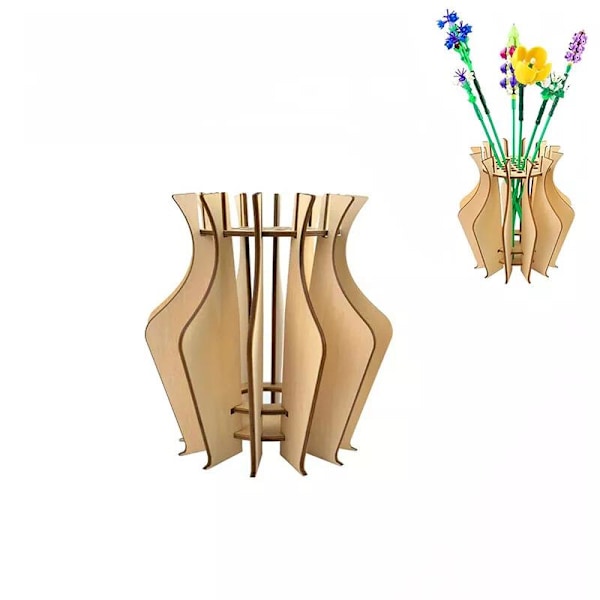 Trävas för Legos Blommor Pussel Blomma Vas Bukett Bygg Heminredning L