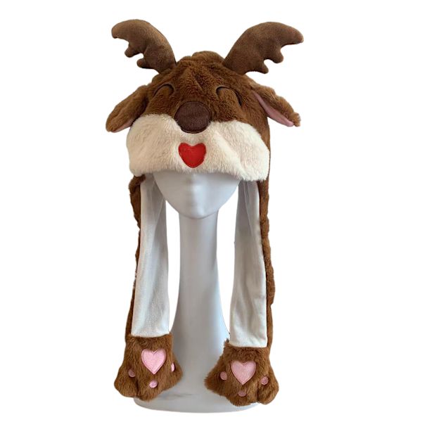 Jul-Halloween Plyschhatt med Rörliga Öron Söt Santa Rörliga Öron Hattar Kvinnor Flickor Presenter Elk deer
