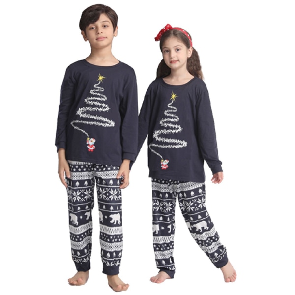 Jul Matchande Familj Pyjamas Outfit Xmas Nattkläder Kid-Navy 12T