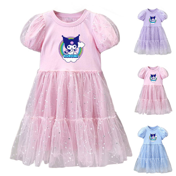 Kuromi Mesh Tulle Prinsessklänning för Flickor till Födelsedagsfest Sommarklänning Pink 100cm