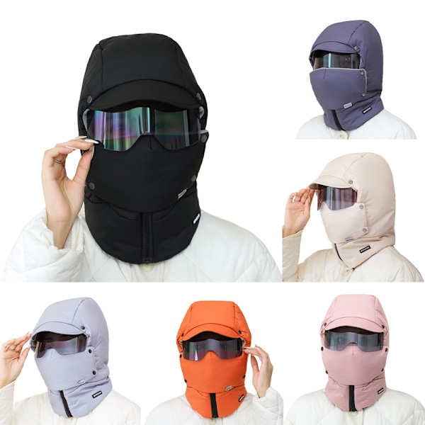 Helansikts Skidmask, Vindtät och Dammtät Utomhus Balaclava med Glasögon Skidmössa för Män och Kvinnor Pink