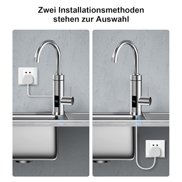 Elektrisk 30-60° vandhane med temperaturdisplay, rustfrit stål 304, 360° drejelig, husholdningsbrug, digitalt display, 3-sekunders opvarmning