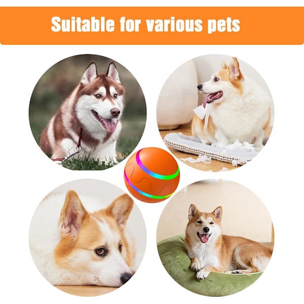 Hundleksak, Vibrerande Hundboll, Uppladdningsbar Automatisk Rörelse Skakande Hundleksak Boll, Interaktiv Rullande Hundboll Leksak Med Ljus, Orange