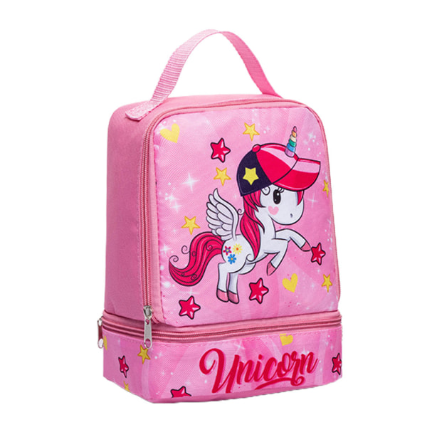 Barn Lunch Box Bag Cartoon Dubbellager Bento Bag för flickor Unicorn