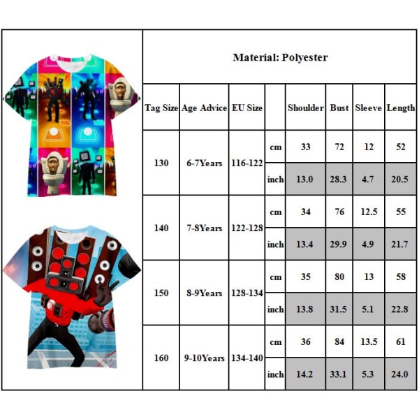 Skibidi Toalett TV Man Barn 3D Print T-Shirt Pojke Flicka Sommar Kortärmad Tee Top D 8-9 Years