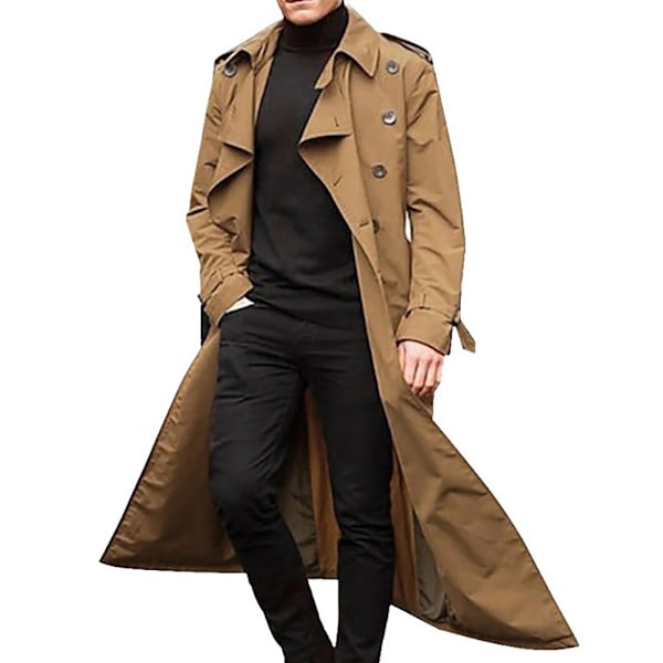 Herr Vinter Varm Lång Trenchcoat Krage Parka Jacka Mode Överrock Ytterkläder Khaki XL