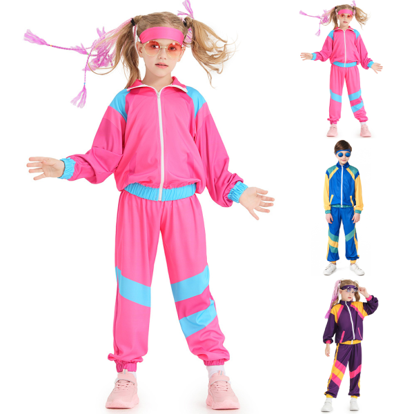 Barbie 80-talets Träningsoverall Barn Hip Hop Kostym Topp Byxor Set Outfit pink S