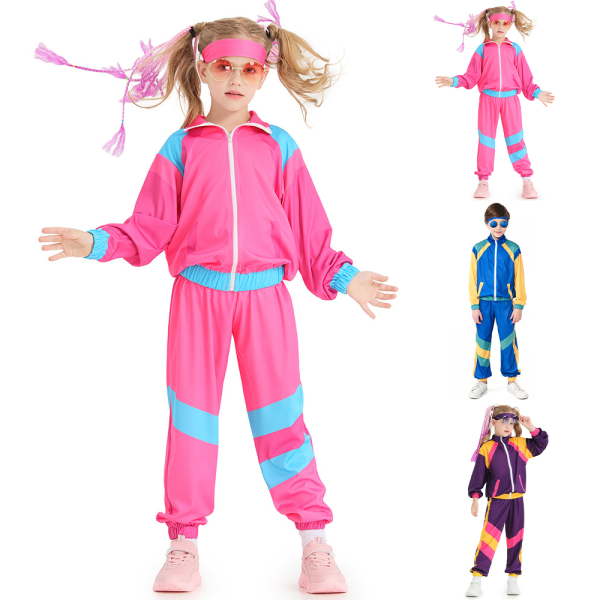 Barbie 80-talets Träningsoverall Barn Hip Hop Kostym Topp Byxor Set Outfit pink XS