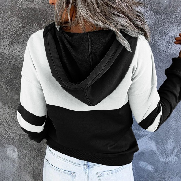 Kvinnor Color-blocking Plus Velvet Långärmad Hood Sweatshirt black M