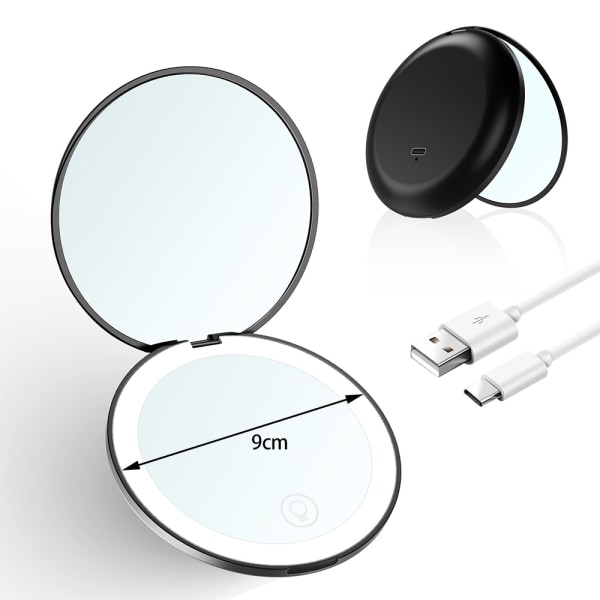Kompakt spegel med 10X förstoringsspegel Dimbar pekskärm Black