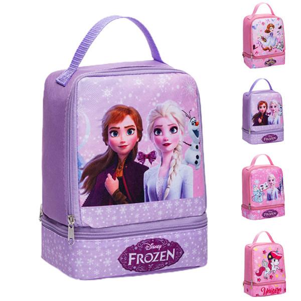 Barn Lunch Box Bag Cartoon Dubbellager Bento Bag för flickor Purple Fozen