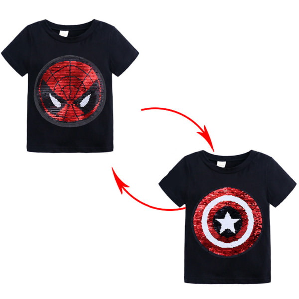 Barn Pojkar T-shirt Vändbar paljett Spider Man Print T-shirt Black 1-2 Years