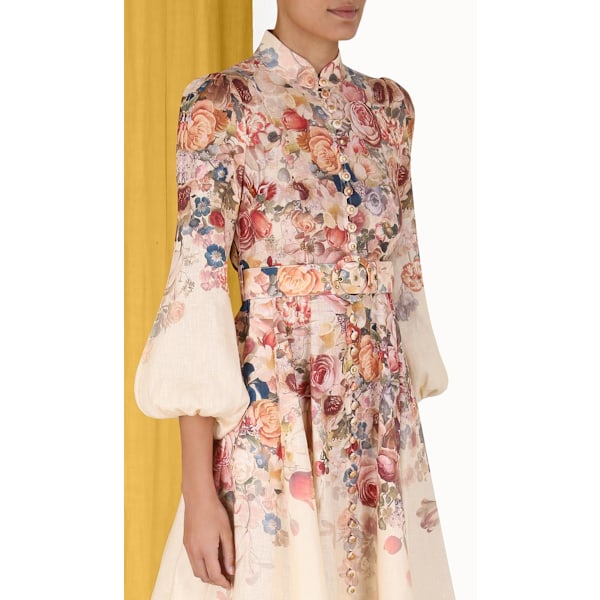 LUMINOSITY MIDI-KJOLE MED KNAPPER 2025 Forår Ny Dame Mode Temperament Retro Stående Hals Slips Lange Ærmer Enkelt Knap Dame Lang Kjole XL