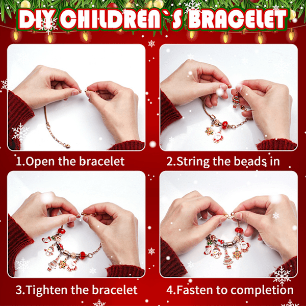 Julklappskalender med överraskningar 2024 - 24 dagar nedräkning - Smycken för flickor och barn - Julgåva - DIY-armband med charmiga pärlor och berlocker A
