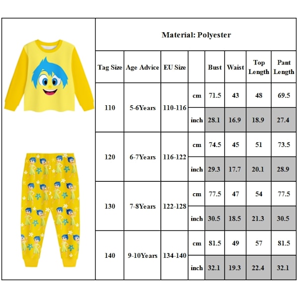 5-10 år Barn Pojkar Flickor Inside Out 2 Långärmad Topp och Byxor Pyjamas Set Barn Sovkläder Outfit 140cm