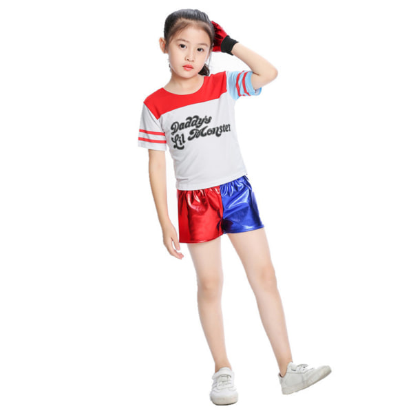 Harley Quinn kostym för barn Jacka T-shirt Shorts Handskar 110cm