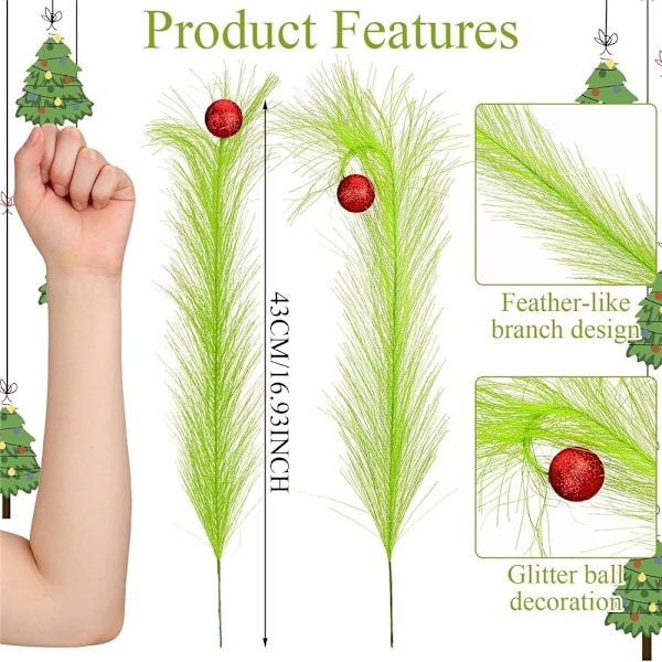 8 st julgransprydnader 43 cm Röd Grön Lockiga Stjälkar Limegrön Lockig Julgransprydnad Elf Ornament Stjälkar för Julgransprydnad 8PCS