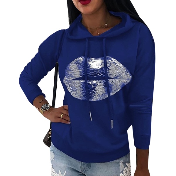 printed hoodie i streetstyle navy blue L