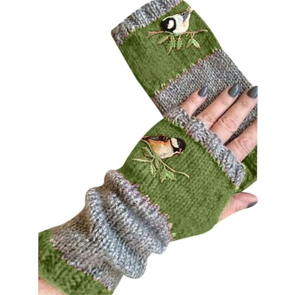 Broderade handskar med sömmar för kvinnor_ långa retrohandskar_ green