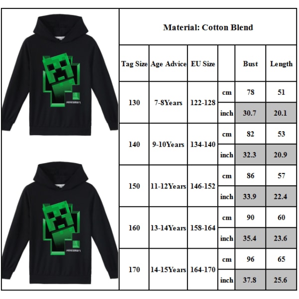 Minecraft pojksweatshirt Populärt videospel Pullover Hoodies 150cm