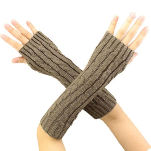 Kvinnors Long Tube Twist Half Finger Handskar Modetrendshandskar Light brown