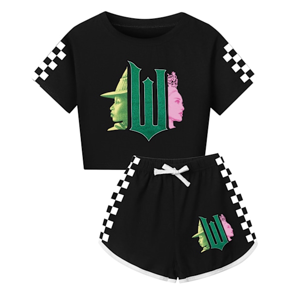 5-14 År Barn Ungdomar Flickor Pojkar Häxtryck Träningsdräkt Kortärmad T-shirts Topp+shorts Sportkläder Set Presenter Black 170cm