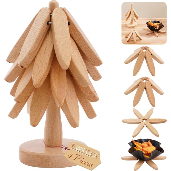 Puiset puu-lasinaluset, puiset eristysmatot, pinottavat puu-lasinaluset, puinen pannunalunen Natural Wood Color -4 pieces
