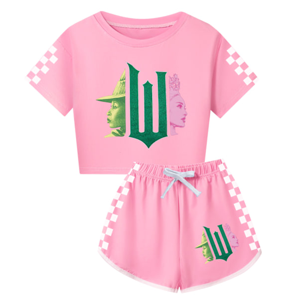 5-14 År Barn Ungdomar Flickor Pojkar Häxtryck Träningsdräkt Kortärmad T-shirts Topp+shorts Sportkläder Set Presenter Pink 140cm