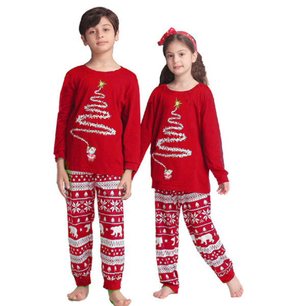 Jul Matchande Familj Pyjamas Outfit Xmas Nattkläder Kid-Red 2T
