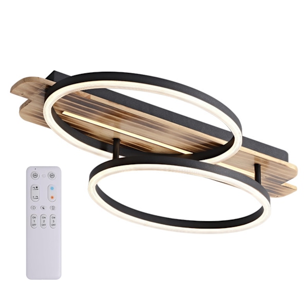 [3-dagers forsendelse] LED taklamper med tre - Trinnløs dimbar taklampe - 2 ringer moderne soveromslampe - Trespisestuelampe, med fjernkontroll 60x38cm