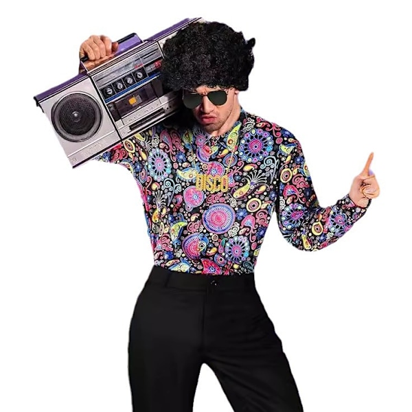 Halloween 80-tals 70-tals Kostym Män, 60-tals Disco Kläder, Disco Skjortor Byxor L