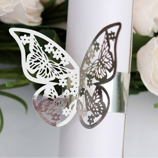 Udhulet sommerfugl papir ring spænde håndklæde dekor serviet spænde Reflective Silver 40pcs