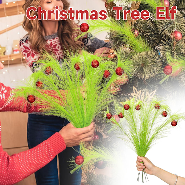8 st julgransprydnader 43 cm Röd Grön Lockiga Stjälkar Limegrön Lockig Julgransprydnad Elf Ornament Stjälkar för Julgransprydnad 8PCS