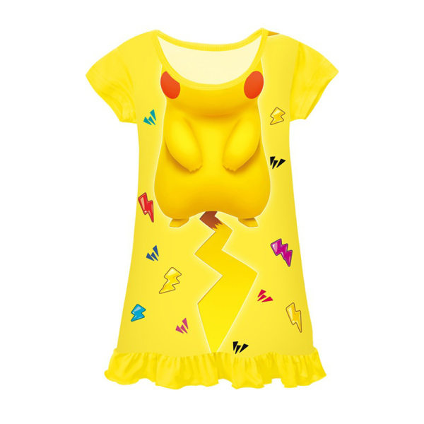 Pikachu 3d Print Nattlinne för barn Flickor Tecknad T-shirt klänning 120cm